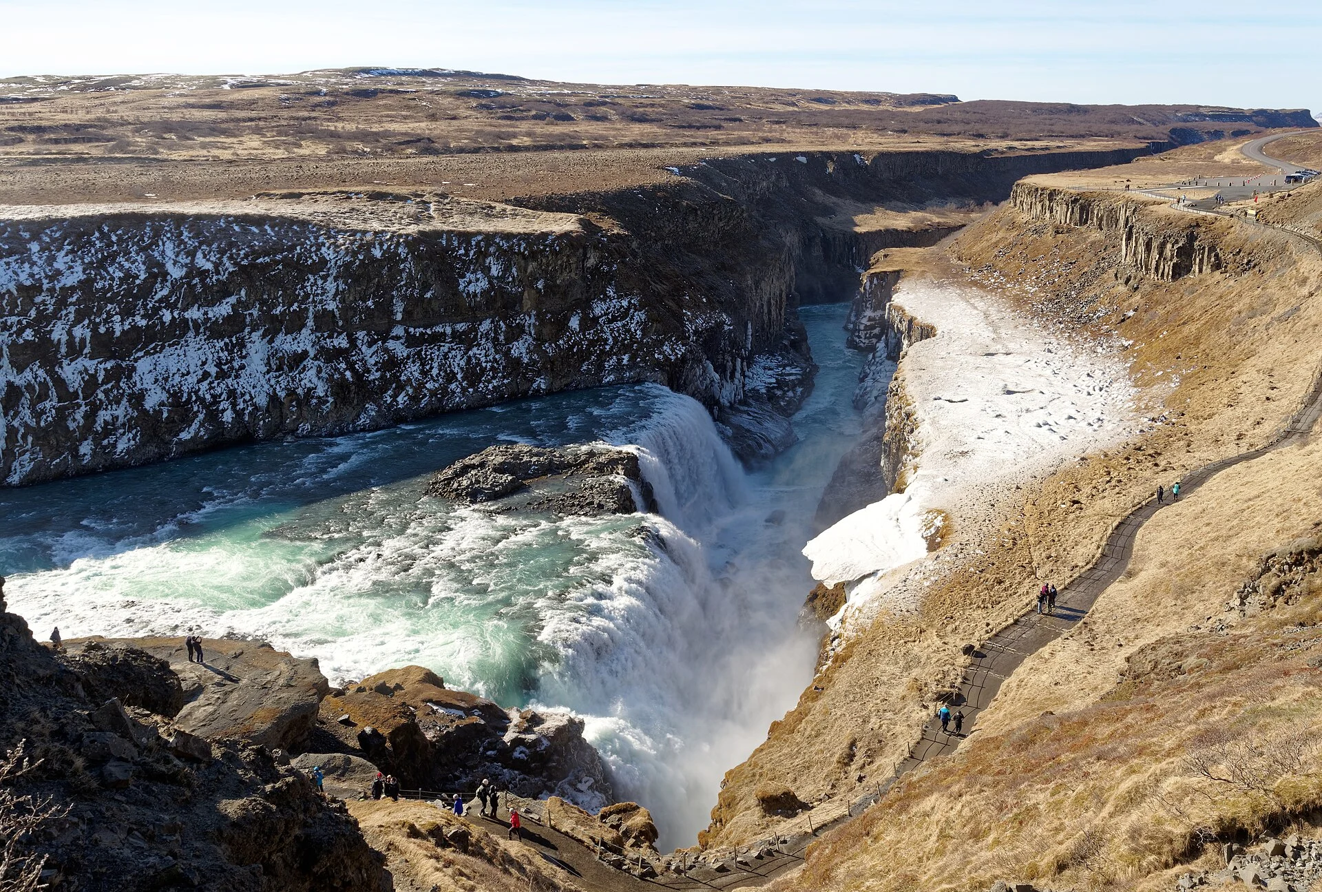 The two drops of Gullfoss waterfall and the Hvítá canyon